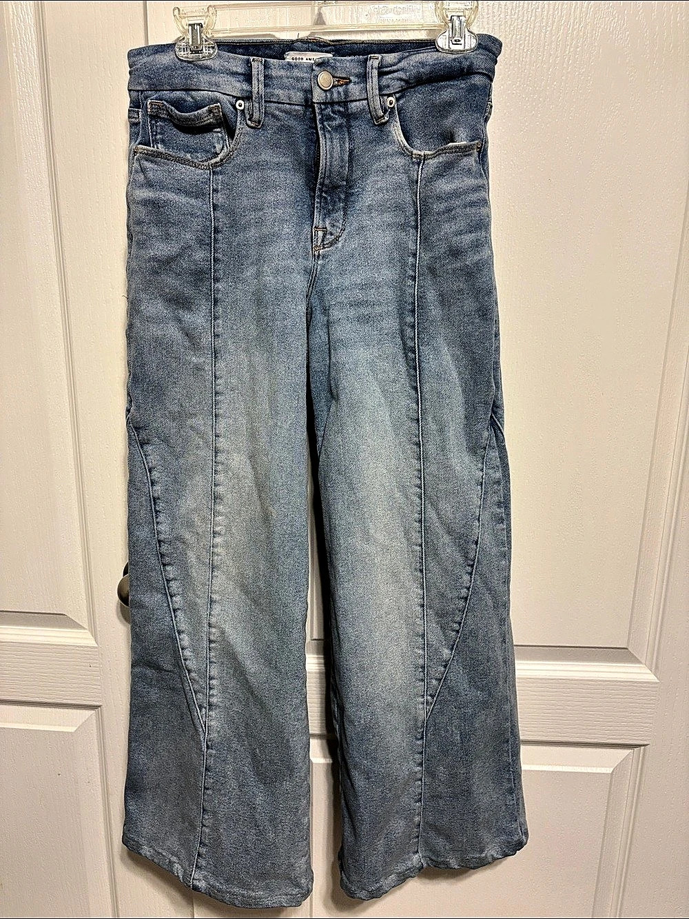 Good American Good Petite Palazzo Wide Leg Jeans in Blue Waist 10